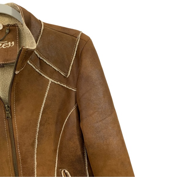 Vintage Guess Shearling Vegan Leather Front Zip Winter Jacket Women’s Size Large - Picture 4 of 10